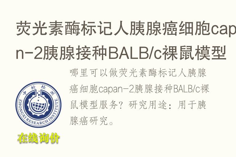 荧光素<font color='red'>酶</font>标记人胰腺癌细胞capan-2胰腺接种BALB/c裸鼠模型