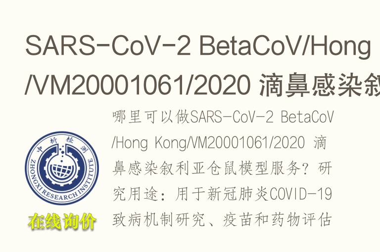 SARS-CoV-2 BetaCoV/Hong Kong/VM20001061/2020 滴鼻感染叙利亚仓鼠<font color='red'>模型</font>