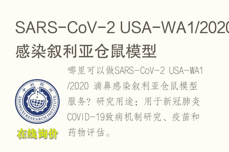 SARS-CoV-2 USA-WA1/2020 滴鼻感染叙利亚仓鼠<font color='red'>模型</font>