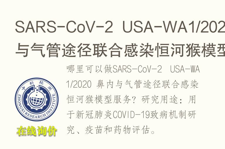 SARS-CoV-2  USA-WA1/2020 鼻内与气管途径联合感染恒河猴<font color='red'>模型</font>